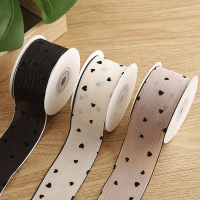3 renkli Çizgili Şerit 40mm Kalp Baskılı Poliester Şerit OEM Eko Dost