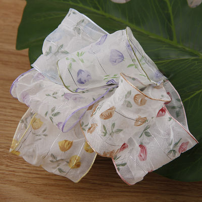 Çiçekli Baskılı Poliester Kurdele ile 40mm 50mm Organza Kurdele OEM Eko Dost