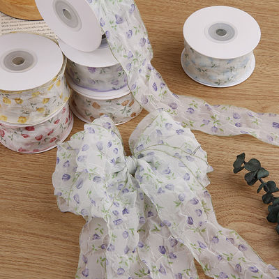 Çiçekli Baskılı Poliester Kurdele ile 40mm 50mm Organza Kurdele OEM Eko Dost