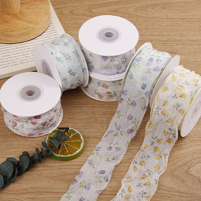 Çiçekli Baskılı Poliester Kurdele ile 40mm 50mm Organza Kurdele OEM Eko Dost