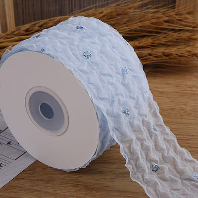 50mm Organza Şerit Dot Deseni Altın Folya Baskılı Poliester Organza Şerit OEM Eko Dost