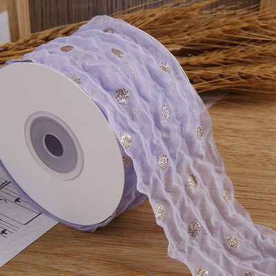 50mm Organza Şerit Dot Deseni Altın Folya Baskılı Poliester Organza Şerit OEM Eko Dost