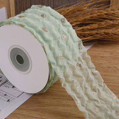 50mm Organza Şerit Dot Deseni Altın Folya Baskılı Poliester Organza Şerit OEM Eko Dost