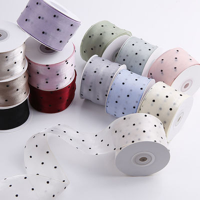 25mm-50mm Organza Şerit Nokta Deseni Yazdırılmış Poliester Organza Şerit OEM Eko Dost