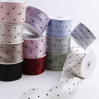 25mm-50mm Organza Şerit Nokta Deseni Yazdırılmış Poliester Organza Şerit OEM Eko Dost