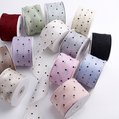 25mm-50mm Organza Şerit Nokta Deseni Yazdırılmış Poliester Organza Şerit OEM Eko Dost
