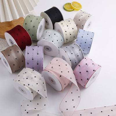 25mm-50mm Organza Şerit Nokta Deseni Yazdırılmış Poliester Organza Şerit OEM Eko Dost