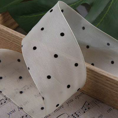25mm-50mm Organza Şerit Nokta Deseni Yazdırılmış Poliester Organza Şerit OEM Eko Dost