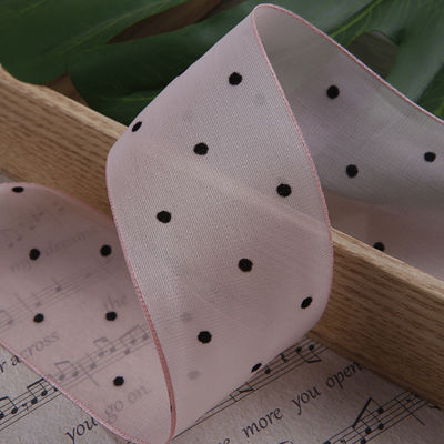 25mm-50mm Organza Şerit Nokta Deseni Yazdırılmış Poliester Organza Şerit OEM Eko Dost