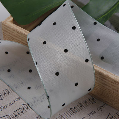 25mm-50mm Organza Şerit Nokta Deseni Yazdırılmış Poliester Organza Şerit OEM Eko Dost