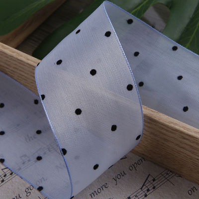 25mm-50mm Organza Şerit Nokta Deseni Yazdırılmış Poliester Organza Şerit OEM Eko Dost
