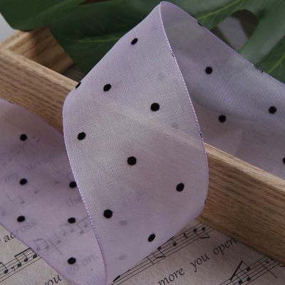 25mm-50mm Organza Şerit Nokta Deseni Yazdırılmış Poliester Organza Şerit OEM Eko Dost