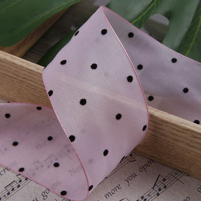 25mm-50mm Organza Şerit Nokta Deseni Yazdırılmış Poliester Organza Şerit OEM Eko Dost