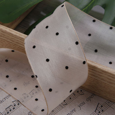 25mm-50mm Organza Şerit Nokta Deseni Yazdırılmış Poliester Organza Şerit OEM Eko Dost
