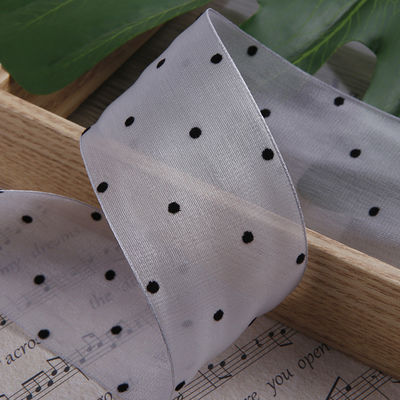 25mm-50mm Organza Şerit Nokta Deseni Yazdırılmış Poliester Organza Şerit OEM Eko Dost