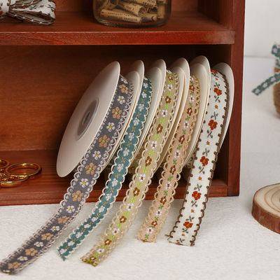 15mm*50y Pastoral Çiçekli Pamuk Kurdele Pişirme Pasta Kurdele Yay DIY Malzeme Dekorasyon Kurdele Çiçek Buket Paketleme