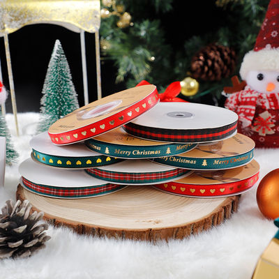1cm*45m Hediye ambalajı ve giyim aksesuarları için Noel basılı kurdele