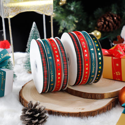 1cm*45m Hediye ambalajı ve giyim aksesuarları için Noel basılı kurdele