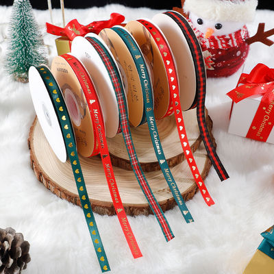 1cm*45m Hediye ambalajı ve giyim aksesuarları için Noel basılı kurdele