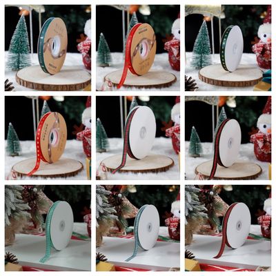 1cm*45m Hediye ambalajı ve giyim aksesuarları için Noel basılı kurdele