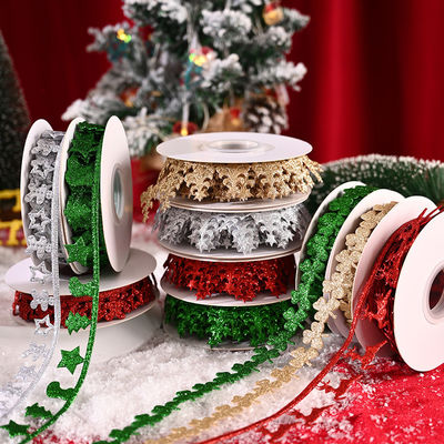 3cm*5y hediye ambalajı ve giyim aksesuarları için ultrasonik Noel kurdelesi